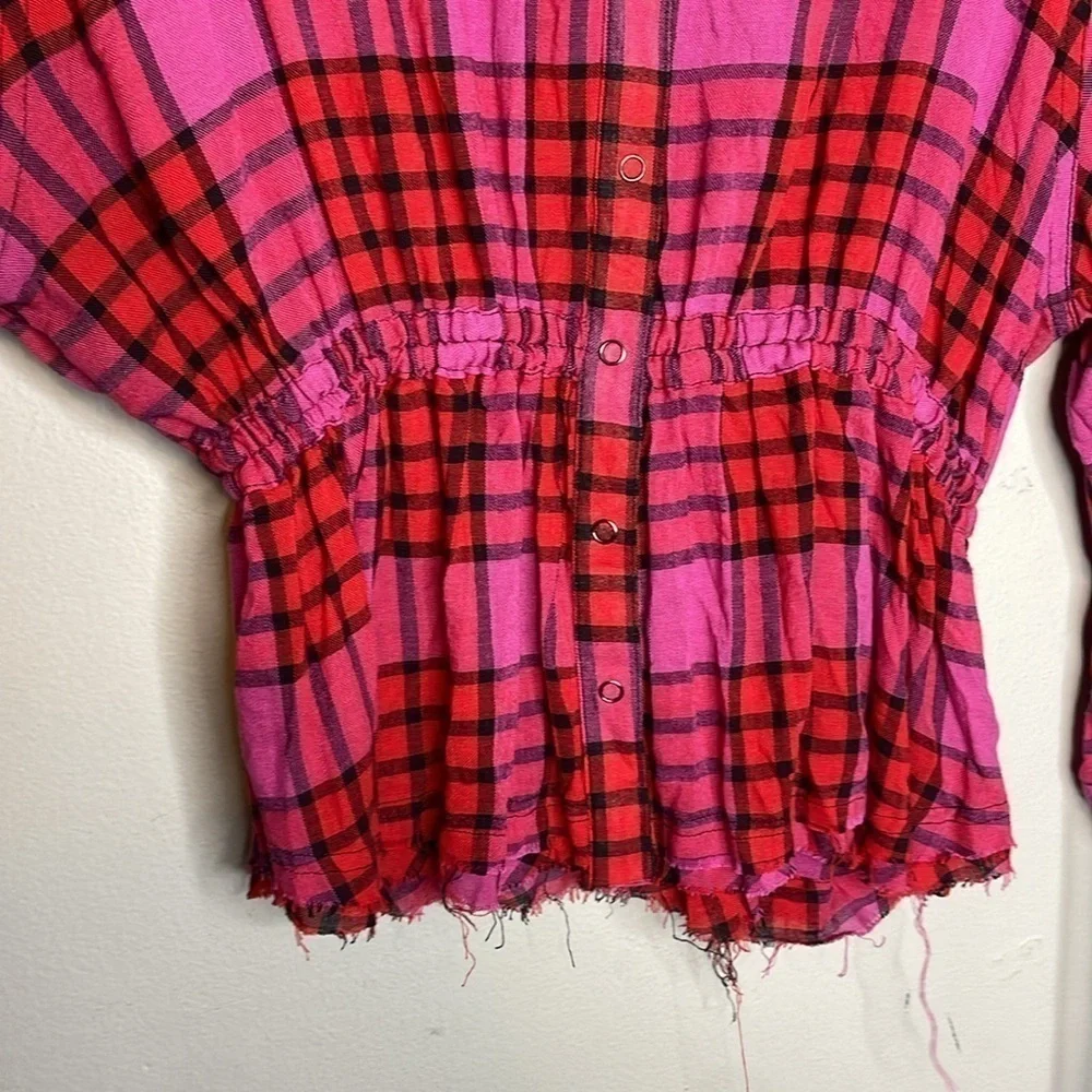 Free People | Pacific Dawn Button Down Tie Plaid Top NWT Size Small